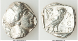 ATTICA. Athens. Ca. 440-404 BC. AR tetradrachm (23mm, 17.09 gm, 6h). VF, flan flaw. Mid-mass coinage issue. Head of Athena right, wearing earring, nec...
