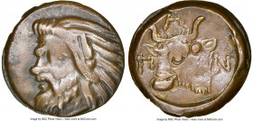 CIMMERIAN BOSPOROS. Panticapaeum. Ca. 4th-3rd Centuries BC. AE (17mm, 4.12 gm, 6h). NGC XF 3/5 - 5/5. Head of bearded Satyr (or Pan) left / Π-A-N, hea...