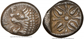 CARIAN SATRAPS. Hecatomnus (395/1-377 BC). AR obol (10mm). NGC XF. Milesian standard. EKA, head of roaring lion left / Stellate floral pattern with ce...