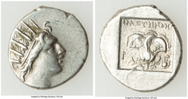 CARIAN ISLANDS. Rhodes. Ca. 88-84 BC. AR drachm (15mm, 2.68 gm, 12h). Choice VF. Plinthophoric standard, Lysimachus, magistrate. Radiate head of Helio...