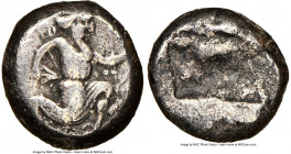 ACHAEMENID PERSIA. Artaxerxes II-Artaxerxes III (ca. 4th Centuries BC). AR siglos (15mm). NGC VF. Sardes, ca. 375-340 BC. Persian king or hero, wearin...