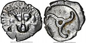 LYCIAN DYNASTS. Pericles (ca. 390-360 BC). AR third-stater (17mm, 2.62 gm, 7h). NGC AU 4/5 - 3/5. Uncertain mint. Lion scalp facing Π↑P-EK-Λ↑ (Pericle...