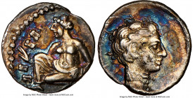 CILICIA. Tarsus. Tiribazus (ca. 388-380 BC). AR obol (9mm, 4h). NGC Choice XF S. Young female kneeling left, casting astragaloi / Youthful bare male h...