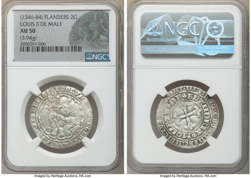 Flanders. Louis II de Mâle Double Gros (Botdraeger) ND (1346-1384) AU50 NGC, DeM...