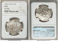 Philip V Cob 8 Reales 1706 P-Y VF35 NGC, Potosi mint, KM31. 34mm. 26.34gm. 

HID09801242017

© 2020 Heritage Auctions | All Rights Reserved