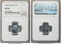 Pair of Certified Assorted Issues NGC, 1) George VI 5 Cents 1945 - MS66, KM40a 2) Elizabeth II "No Shoulder Fold" Dollar 1953 - MS64, KM54 Royal Canad...