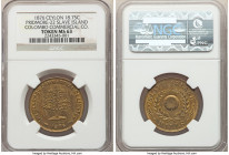 Colombo Commercial Co. Limited - Slave Island Mills brass 18-3/4 Cents (3 Fanams) Token 1876 MS63 NGC, Prid-22. 30mm. THE COLOMBO COMMERCIAL CO LIMITE...