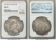 Ferdinand VII 8 Reales 1815 So-FJ AU53 NGC, Santiago mint, KM80. Light cranberry toning interspersed amidst legends and devices, reflective fields. 
...