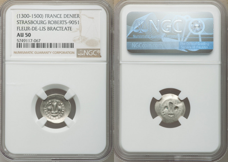 Strasbourg. Anonymous Denier (Fleur-de-Lis Bracteate) ND (1300-1500) AU50 NGC, R...