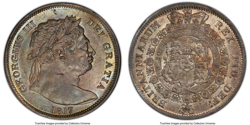 George III "Large Bust" 1/2 Crown 1817 MS62 PCGS, KM667, S-3788. Bull head varie...
