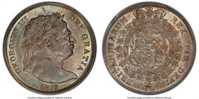 George III "Large Bust" 1/2 Crown 1817 MS62 PCGS, KM667, S-3788. Bull head variety. Olive-gold toned with pastel shades of blue and rose interspersed ...