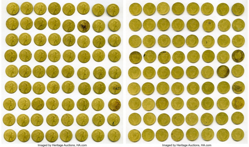 131-Piece Lot of Uncertified brass Gaming Tokens 1788-Dated AU, Size 20mm. Weigh...