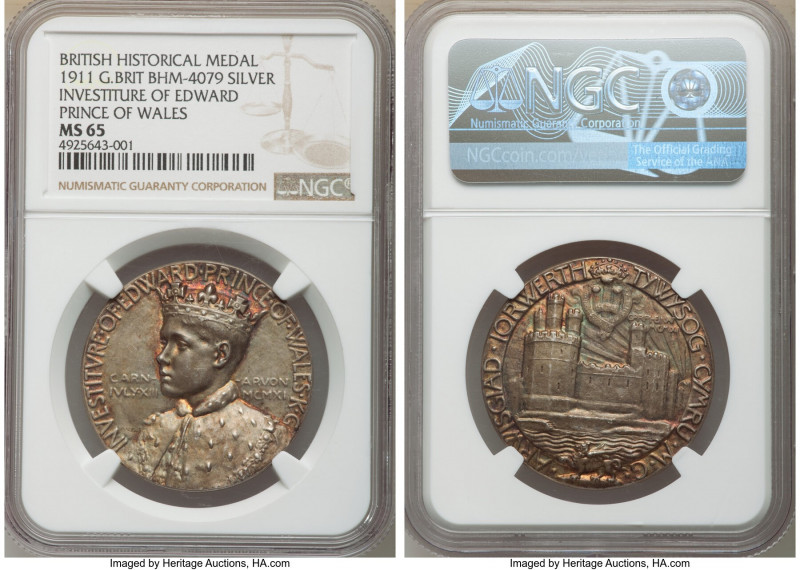 Edward Prince of Wales (VIII) silver "Investiture" Medal 1911 MS65 NGC, BHM-4079...