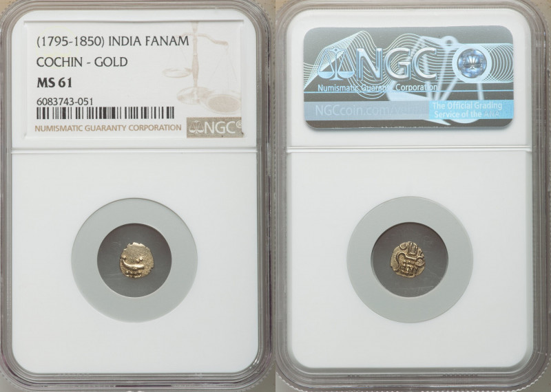 Cochin 10-Piece Lot of Certified gold Fanams ND (1795-1850) MS61 NGC, KM10, Fr15...