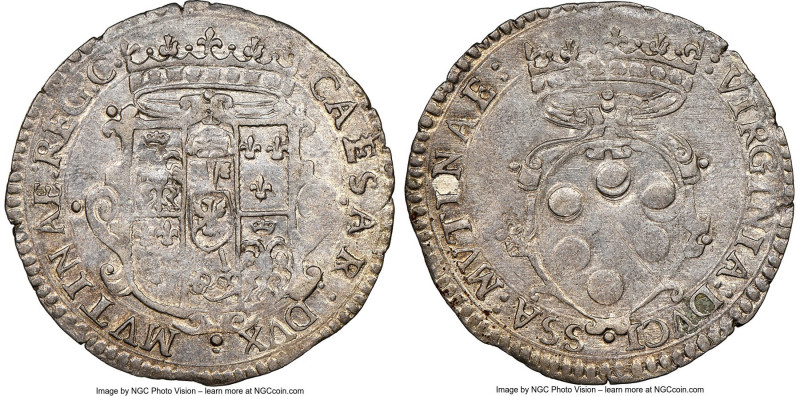 Modena. Cesar d'Este & Virginia de Medici 6 Bolognini ND (1598-1628) AU53 NGC, 2...