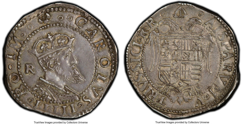Naples & Sicily. Charles V Tari ND (1516-1556) AU55 PCGS, Fiorelli-6775. Lavende...