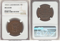 William III 10 Centimes 1855-A MS64 Brown NGC, Paris mint, KM23.2. First year of three year type. Glossy walnut-brown surfaces with trace of residual ...