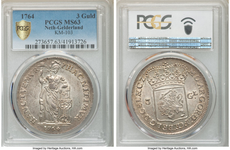 Gelderland. Provincial 3 Gulden 1764 MS63 PCGS, KM103, Dav-1849. Citrus tinted t...
