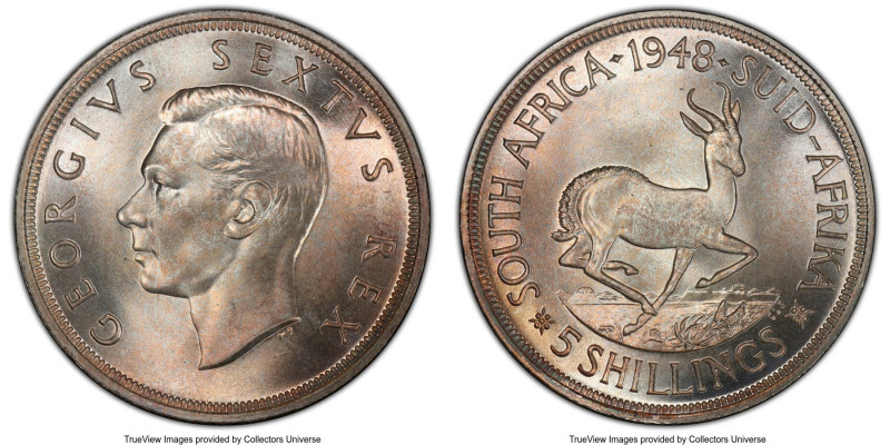 George VI Prooflike 5 Shillings 1948 PL68 PCGS, KM40.1. Champagne toned. 

HID...