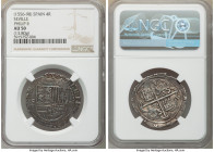 Philip II Cob 4 Reales ND (1556-1598)-S AU50 NGC, Seville mint, Cay-3790. 32mm. 13.80gm. Quite well struck and toned anthracite gray. 

HID098012420...