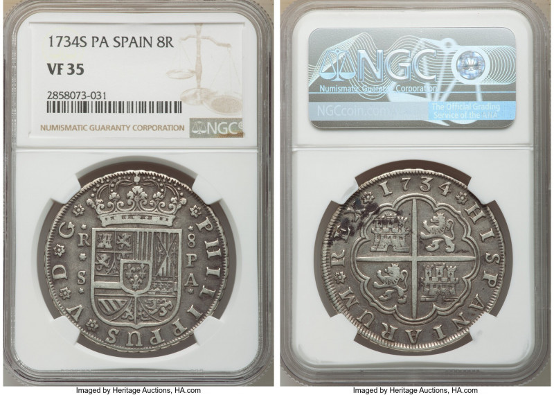 Philip V 8 Reales 1734 S-PA VF35 NGC, Seville mint, KM358.

HID09801242017

...