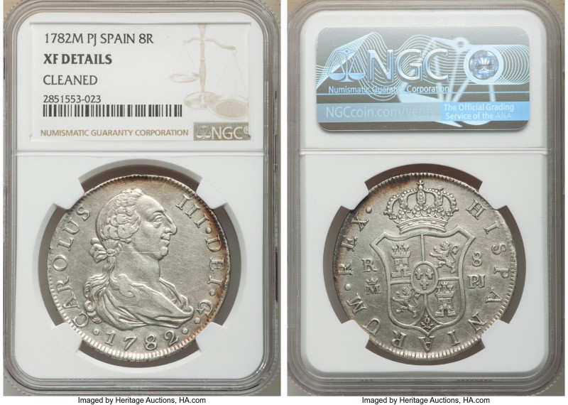 Charles III 8 Reales 1782 M-PJ XF Details (Cleaned) NGC, Madrid mint, KM414.1.
...