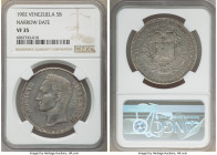 Republic 5 Bolivares 1902-(P) VF35 NGC, Philadelphia mint, KM-Y24.2. Narrow date variety.

HID09801242017

© 2020 Heritage Auctions | All Rights R...