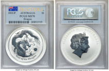 Pair of Certified Assorted Issues, 1) Australia: Elizabeth II silver "Dragon" Dollar 2012-P - MS70 PCGS, Perth mint, KM1664. First Strike 2) Mexico: C...