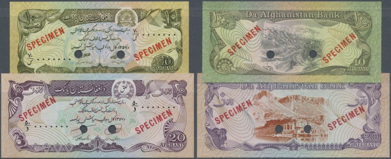 Afghanistan: set of 2 SPECIMEN banknotes containing 10 and 20 Afghanis ND P. 53A...