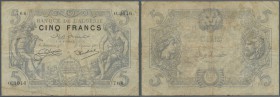Algeria: 5 Francs 1924 P. 71b, used with several folds and creases, lots of pinholes at right, minor border tears and light stain in paper, no repairs...