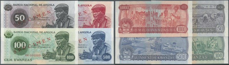Angola: set of Specimen notes containing 50, 100, 500 and 1000 Angolares 1976 P....