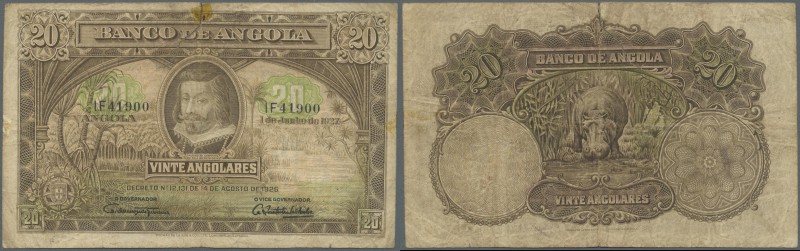 Angola: Banco de Angola 20 Angolares 1927, P.73, larger taped tear at upper marg...