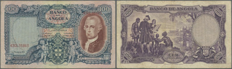Angola: 100 Angolares 1951 P. 81, used with several folds and creases but no hol...