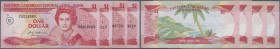 Anguilla: set of 4 notes East Caribbean States letter U for ”Anguilla” in circle, 1 Dollar ND(1985-88), 2x UNC, 2x XF+ to aUNC. (4 pcs)