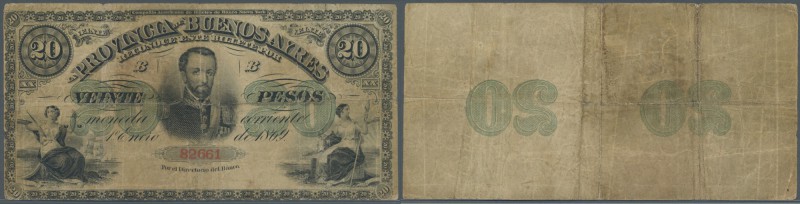 Argentina: Provincia de Buenos Ayres 20 Pesos L.1869 P. S487, minor center hole,...