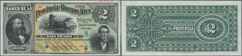 Argentina: Banco de la Província de Buenos Aires 2 Pesos 1885 SPECIMEN, P.S562s,...