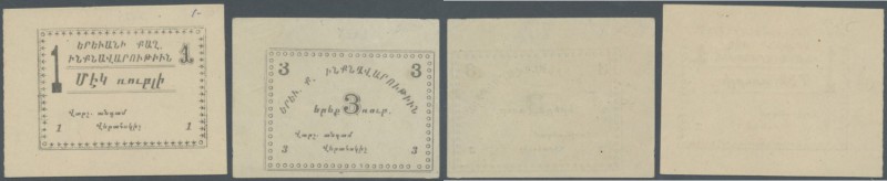 Armenia: City government Erivan set of 2 notes 1 and 3 Rubles ND(1920) P. NL, K....