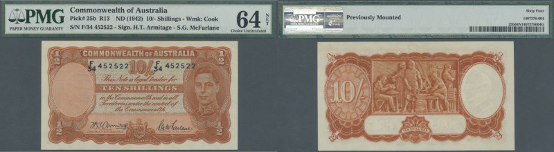 Australia: 10 Shillings ND(1942) P. 25b, condition: PMG64 Choice UNC NET (previo...