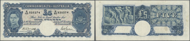 Australia: 5 Pounds ND(1941) P. 27b, folds in paper, pressed, no holes or tears,...