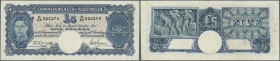 Australia: 5 Pounds ND(1941) P. 27b, folds in paper, pressed, no holes or tears, still strongness in paper, condition: F+.