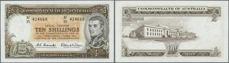 Australia: set of 2 notes 10 Shillings ND KG VI, one pressed (VF) and one in con...