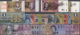 Australia: set of 22 banknotes from different series, different denominations from 1 to 50 Dollars, including many 5 Dollar Polymer notes but also sev...