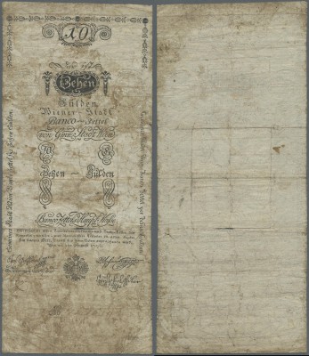 Austria: Wiener Stadt-Banco Zettel 10 Gulden 1796, P.A23a in well worn condition...