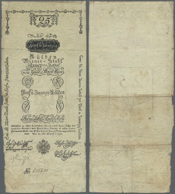 Austria: Wiener Stadt-Banco Zettel 25 Gulden 1796, P.A24a with clear and focused...