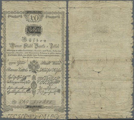 Austria: Wiener Stadt-Banco Zettel 10 Gulden 1800, P.A32a in well worn condition...