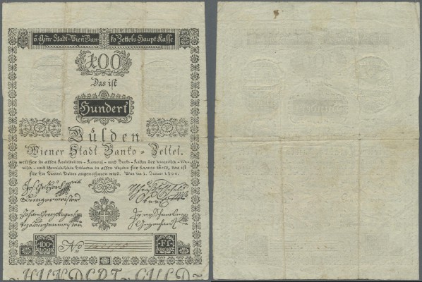 Austria: Wiener Stadt-Banco Zettel 100 Gulden 1800, P.A35a, highly rare note in ...