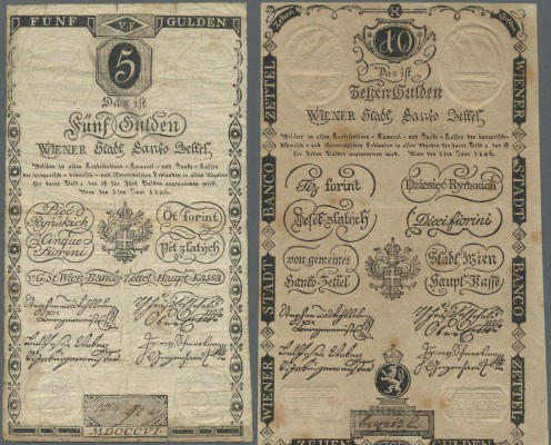 Austria: Wiener Stadt-Banco Zettel, pair with 5 and 10 Gulden 1806, P.A38a, A39a...