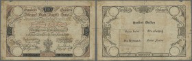 Austria: Wiener Stadt-Banco Zettel 100 Gulden 1806, P.A42a, highly rare Banknote in worn condition with yellowed paper, several border tears and small...