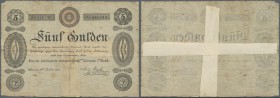 Austria: Privilegirte Oesterreichische National-Bank 5 Gulden 1825, P.A61a, small border tears, some spots and taped on back. Condition: F