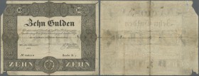 Austria: Privilegirte Oesterreichische National-Bank 10 Gulden 1834, P.A69a, highly rare note in worn condition with a few missing parts at upper and ...
